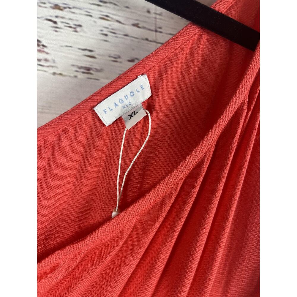 Flagpole NYC Dress Women's XL Red One Shoulder Corsica Side Slit Belted Buttons - Picture 6 of 12
